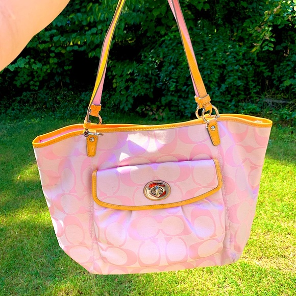 Coach Handbags - Pink Monogrammed Coach Tote Bag